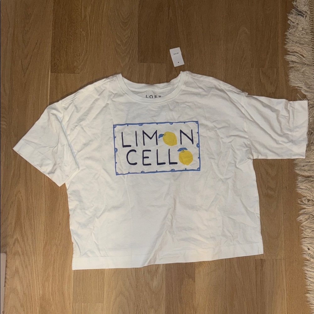LOFT White Graphic Tee with Yellow & Blue Limoncello Print